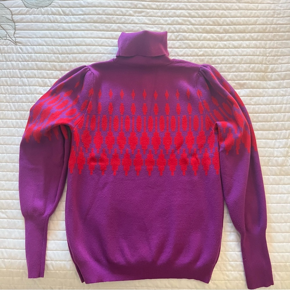 Ann Taylor Fair Isle Purple and Red Women's Turtleneck Sweater Size S - Picture 2 of 6